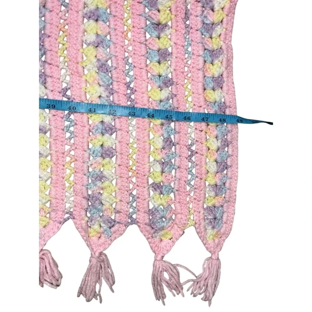 Vintage Afghan Throw Blanket Crochet Handmade Striped Baby Pink Pastels‎ 55x49